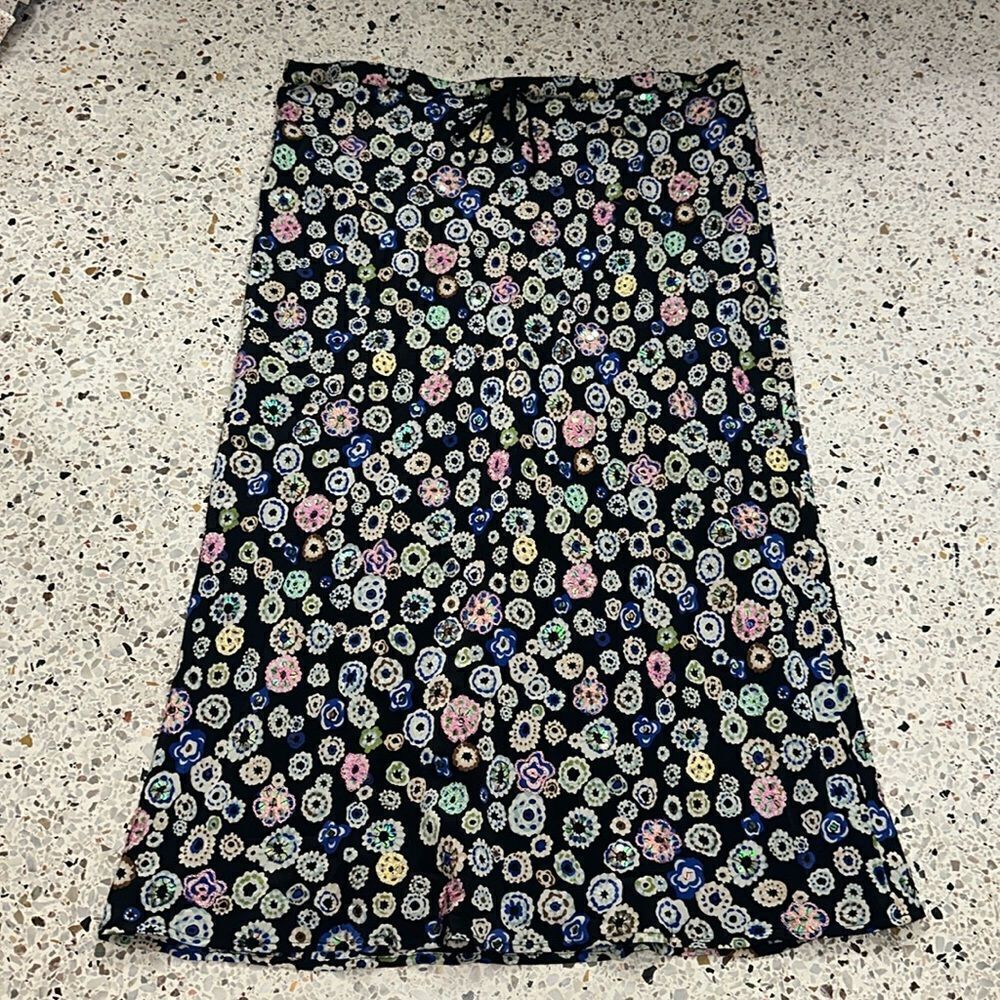 90’s vintage Gerard Darel midi sequin black floral skirt 100% silk 40
